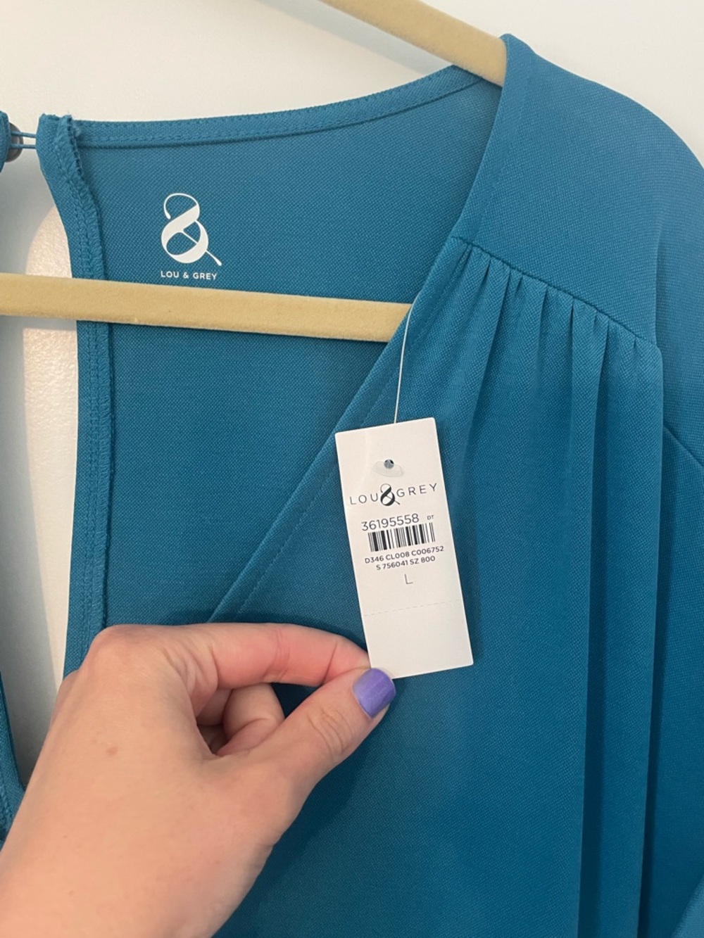 NWT Lou & Gray Teal V-Neck Wide-Leg Jumpsuit w/ Belt and Key Hole Back  Sz L - Picture 5 of 8